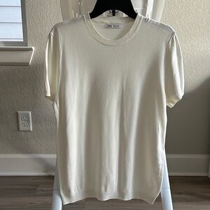 Zara Off-White Short Sleeve Top